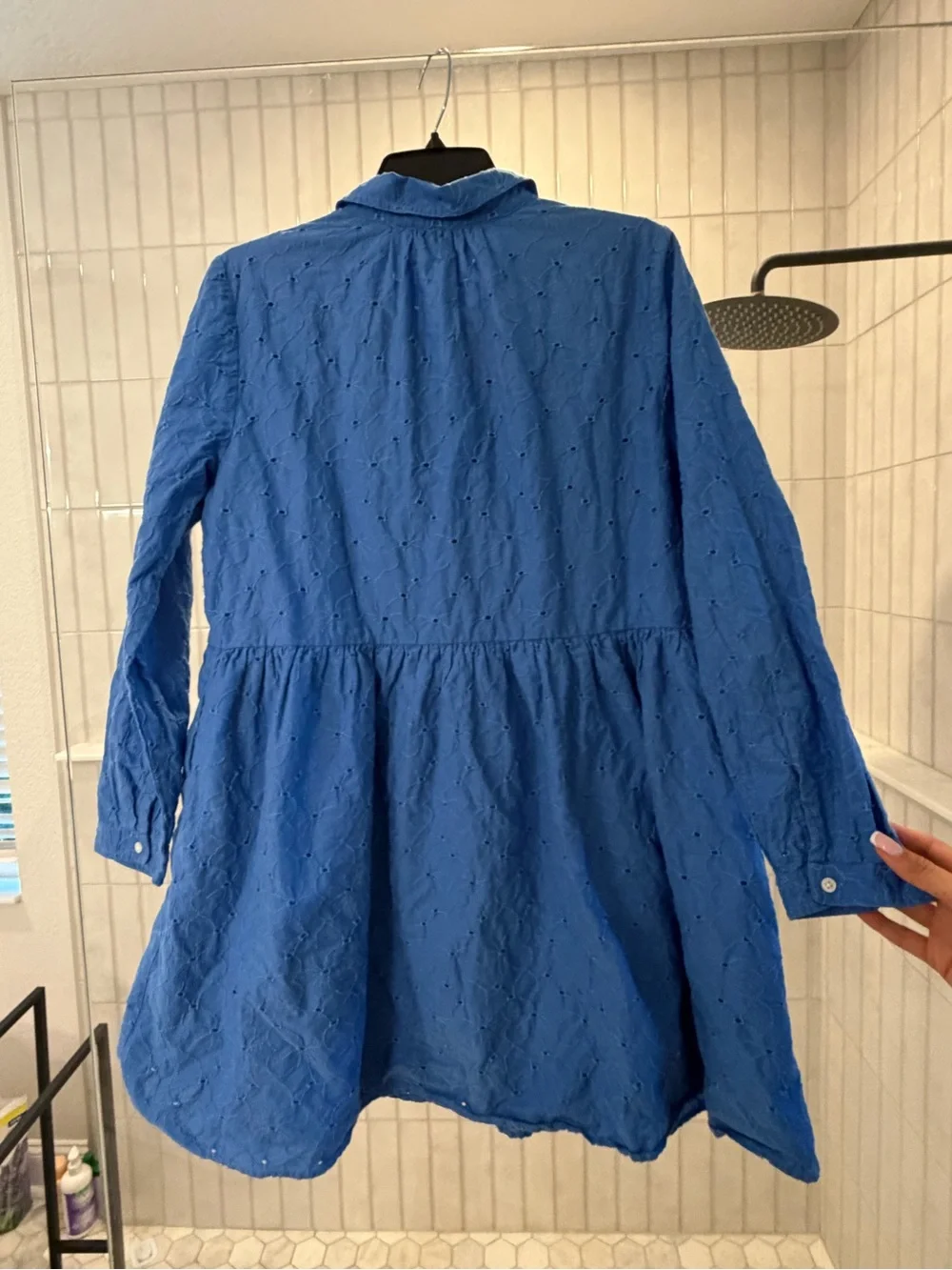 J. Crew Blue Eyelet Button-Front Long Sleeve Dress